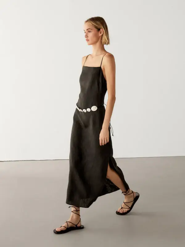 vestido-lino-tirantes-old-money-massimo-dutti lujo silencioso